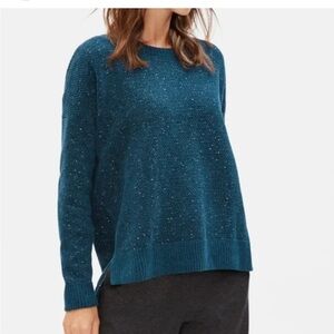 Eileen Fisher, organic cotton, teal-sparkles, oversized, boxy sweater size m
